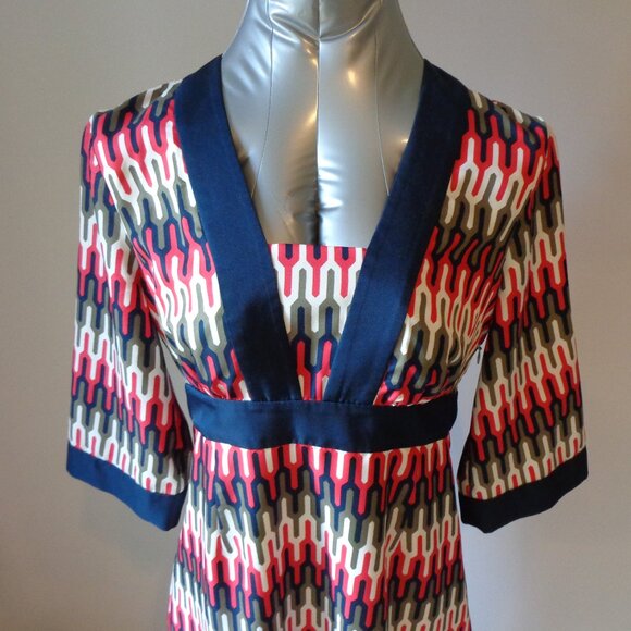 Banana Republic Womens Dress Geometric Print Side Zip‎ Red Blue White Lined Sz 4 - Picture 2 of 9